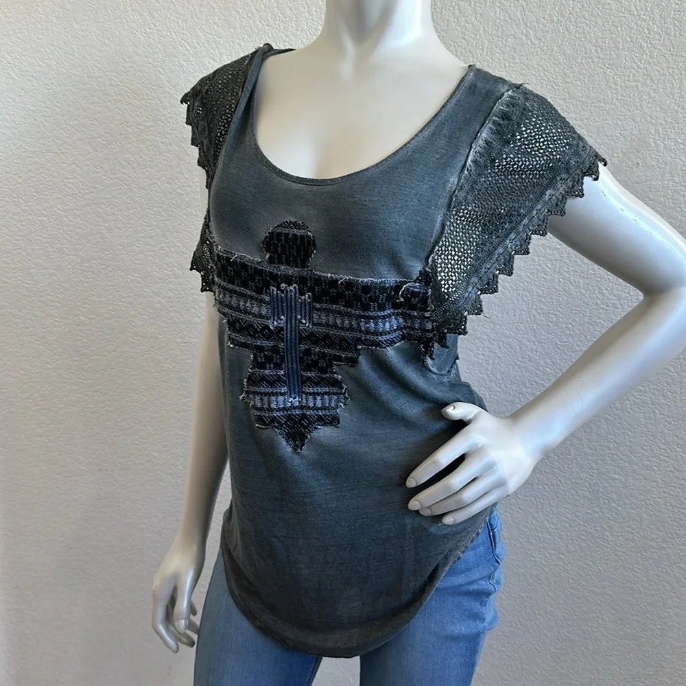 Free People embroidered phoenix lace sleeves Top - Picture 7 of 8